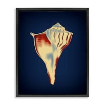 Stupell Industries Lightning Whelk on Blue Nautical & Beach Painting Black Floater Framed Canvas Art Print Wall Art, 17 x 21