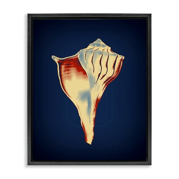 Stupell Industries Lightning Whelk on Blue Nautical & Beach Painting Black Floater Framed Canvas Art Print Wall Art, 17 x 21