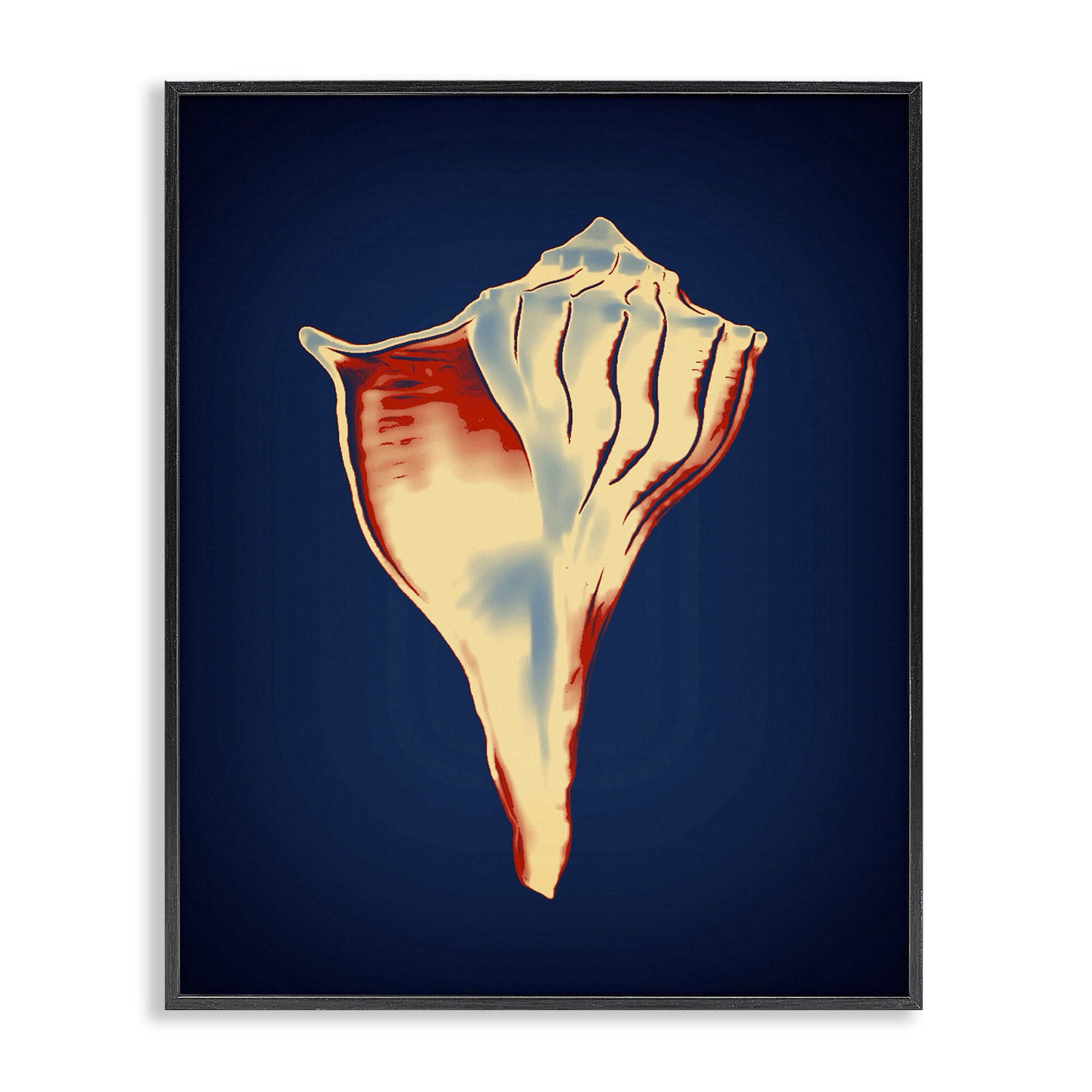 Stupell Industries Lightning Whelk on Blue Nautical & Beach Painting Black Framed Art Print Wall Art, 16 x 20