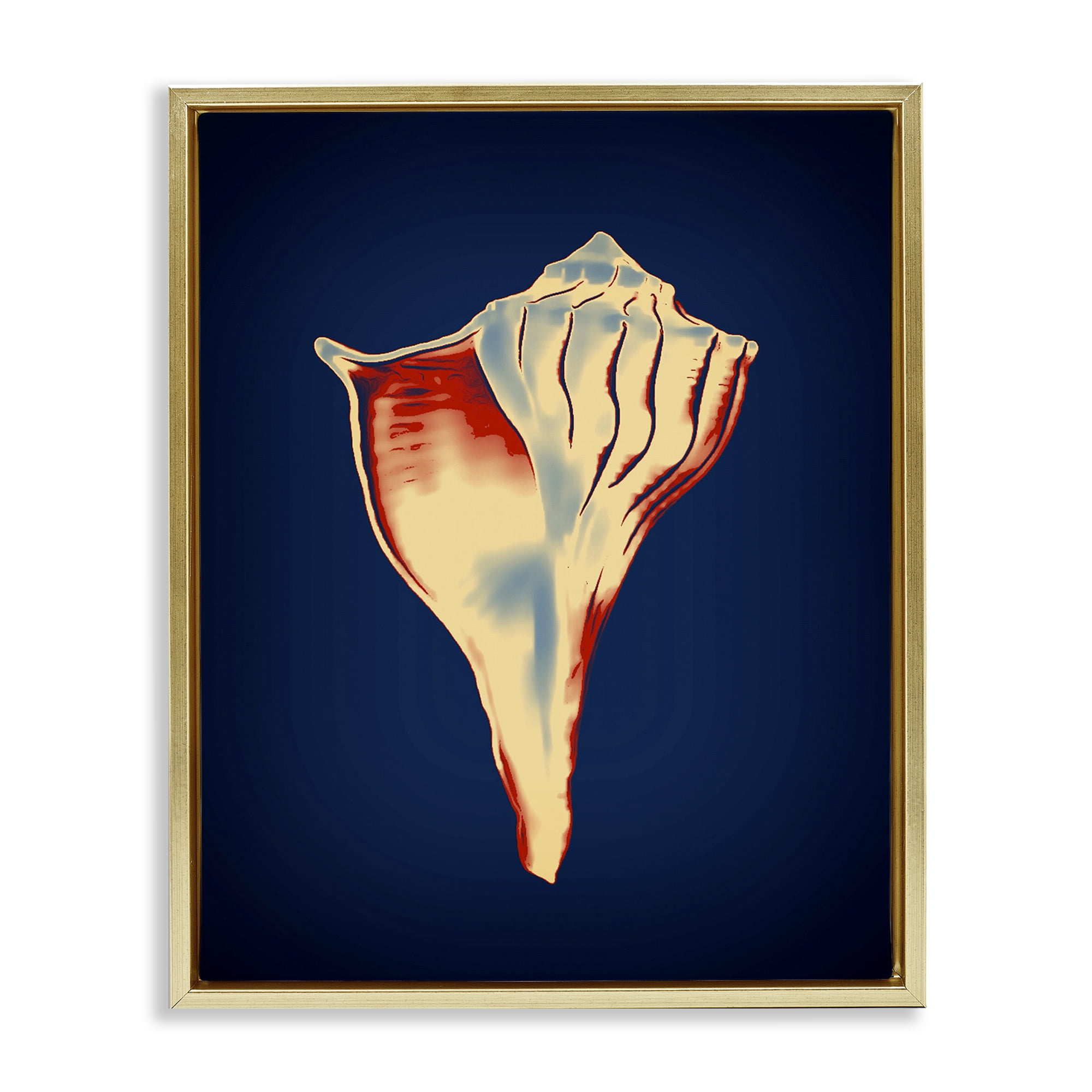 Stupell Industries Lightning Whelk on Blue Nautical & Beach Painting Gold Floater Framed Canvas Art Print Wall Art, 17 x 21