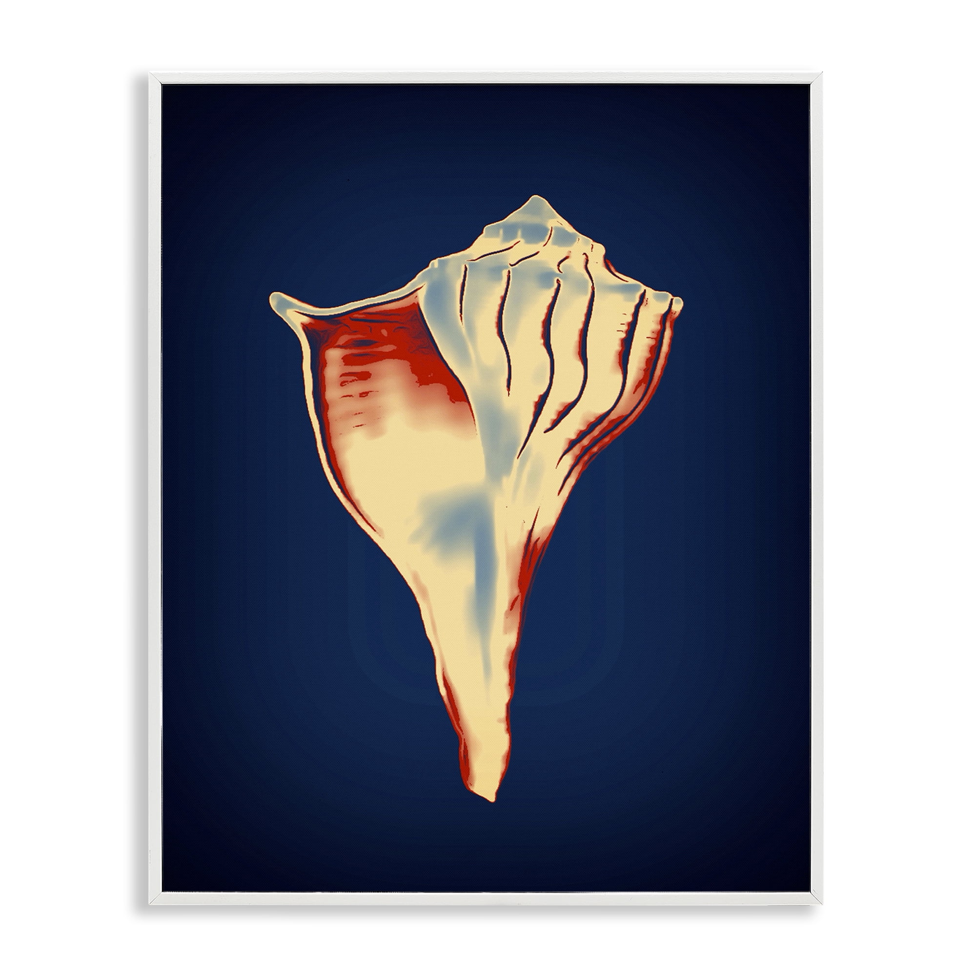 Stupell Industries Lightning Whelk on Blue Nautical & Beach Painting White Framed Art Print Wall Art, 24 x 30