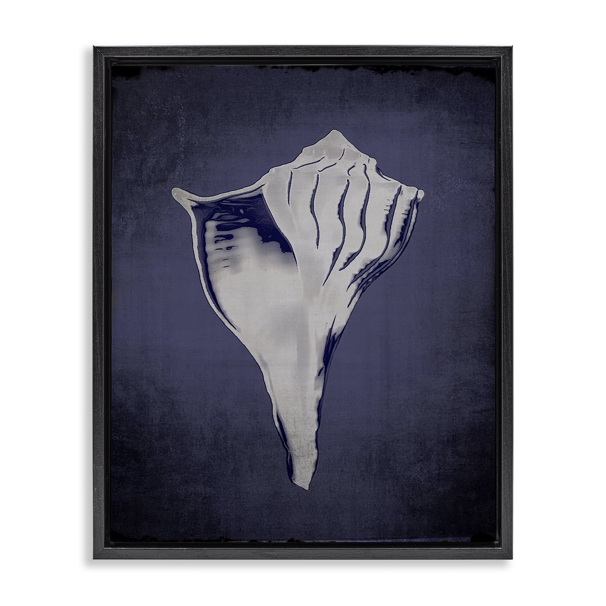 Stupell Industries Lightning Whelk on Indigo Nautical & Beach Painting Black Floater Framed Canvas Art Print Wall Art, 25 x 31