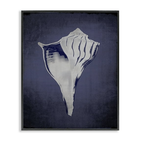 Stupell Industries Lightning Whelk on Indigo Nautical & Beach Painting Black Framed Art Print Wall Art, 11 x 14