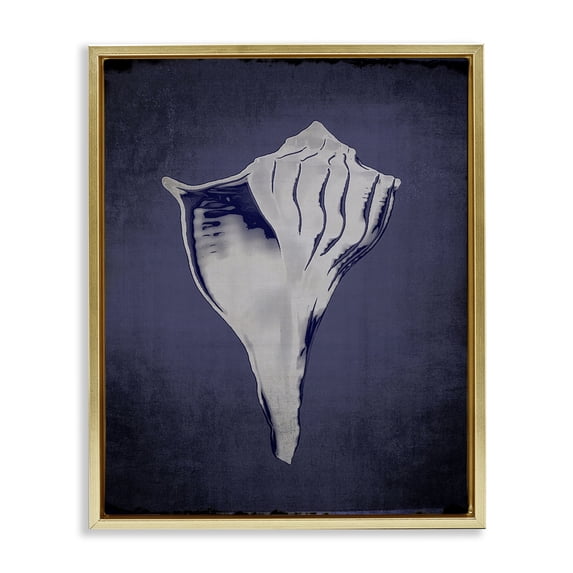 Stupell Industries Tropical Lightning Whelk on Indigo Gold Floating Frame Canvas Art, 17 x 21, by Graffitee Studios