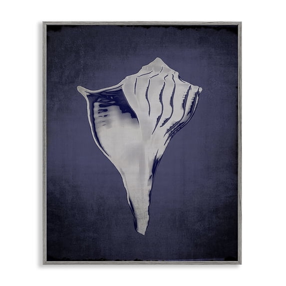 Stupell Industries Lightning Whelk on Indigo Nautical & Beach Painting Gray Framed Art Print Wall Art, 16 x 20