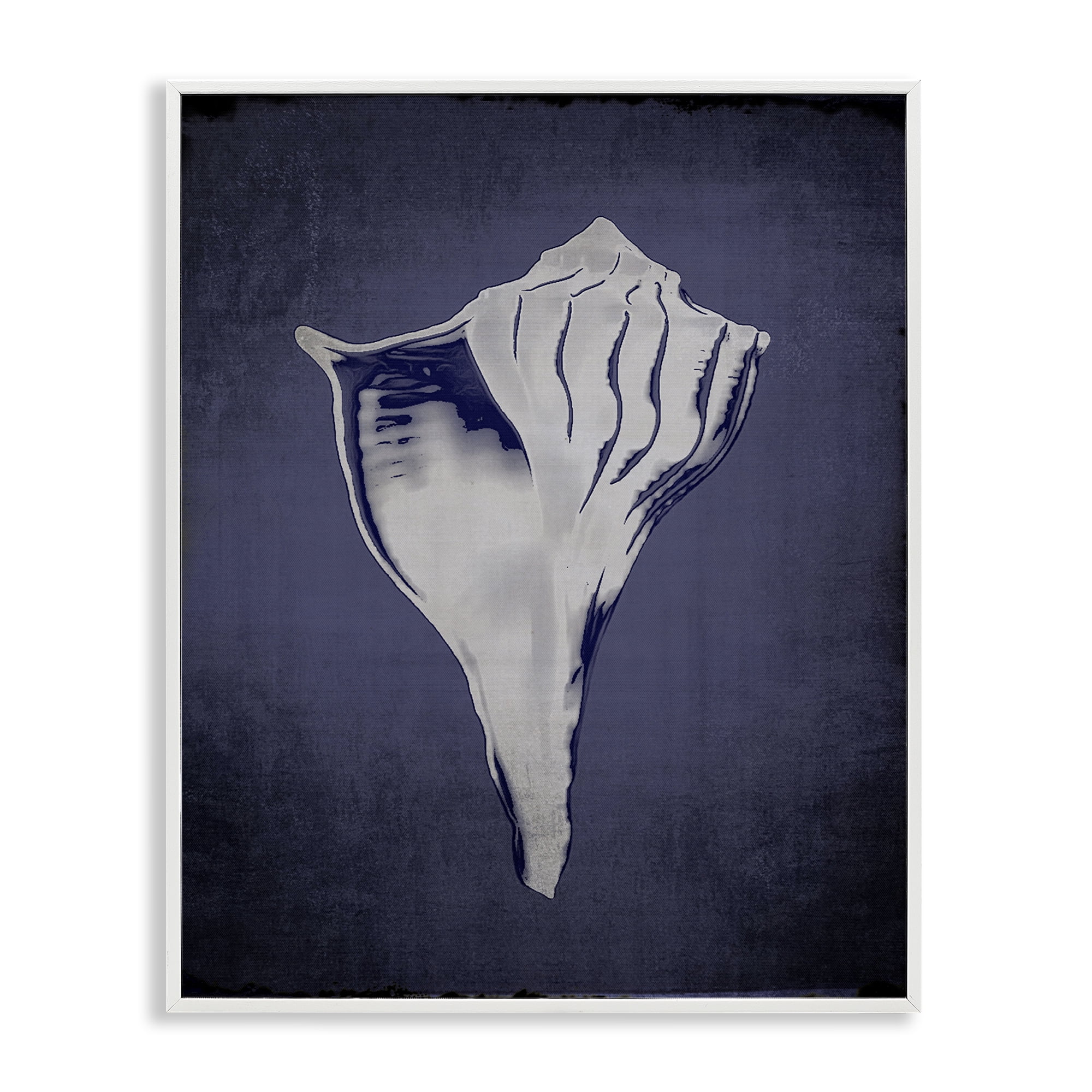 Stupell Industries Lightning Whelk on Indigo Nautical & Beach Painting White Framed Art Print Wall Art, 16 x 20