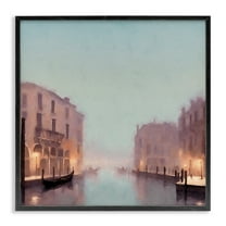 Stupell Industries Lights In Misty Canal Buildings & Architecture Painting Black Framed Art Print Wall Art, 12 x 12