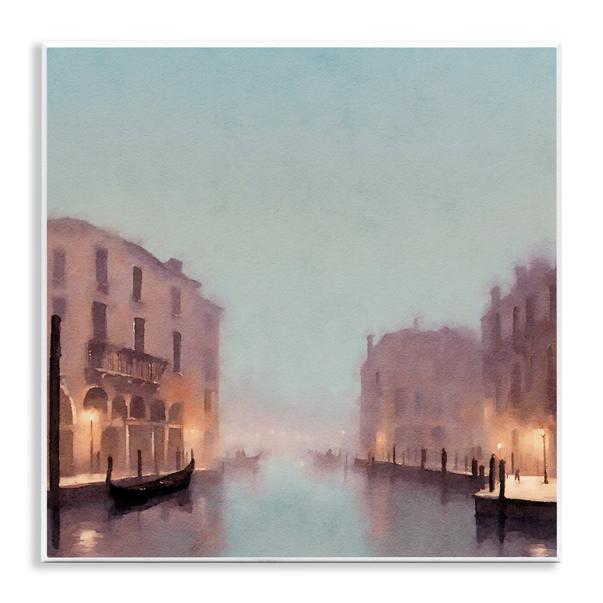 Stupell Industries Lights In Misty Canal Buildings & Architecture Painting Unframed Art Print Wall Art, 12 x 12