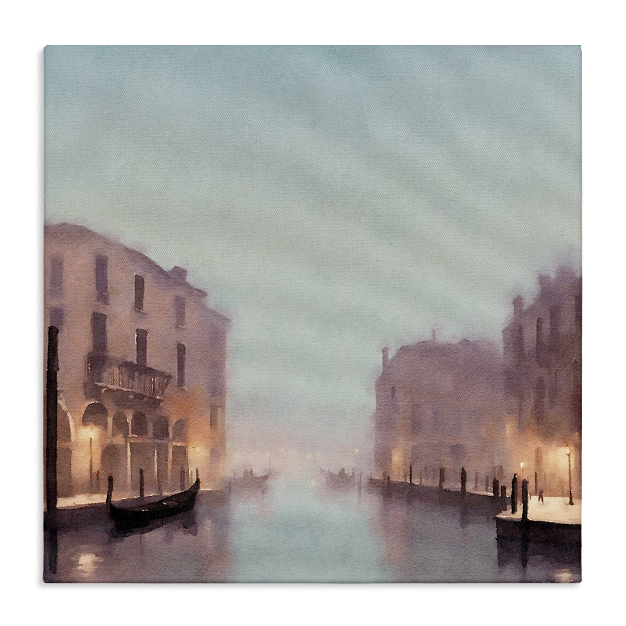Stupell Industries Lights In Misty Canal Buildings & Architecture Painting Wrapped Canvas Art Print Wall Art, 24 x 24
