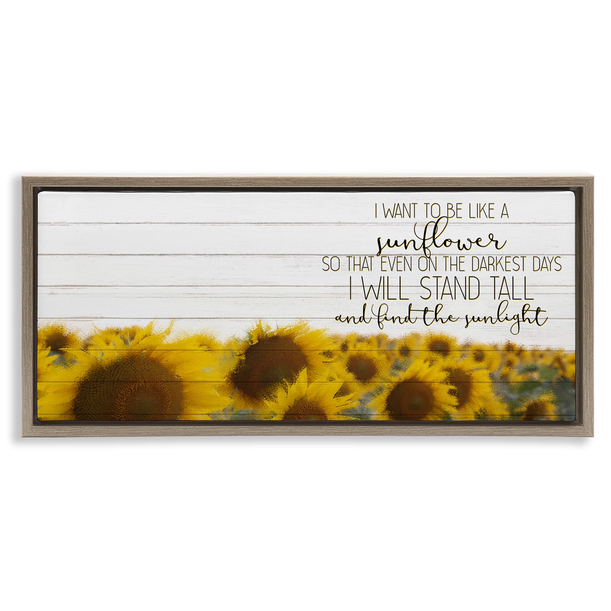 Stupell Industries Like A Sunflower Inspiring Word Design Botanical & Floral Painting Brown Floater Framed Canvas Art Print Wall Art, 31 x 14