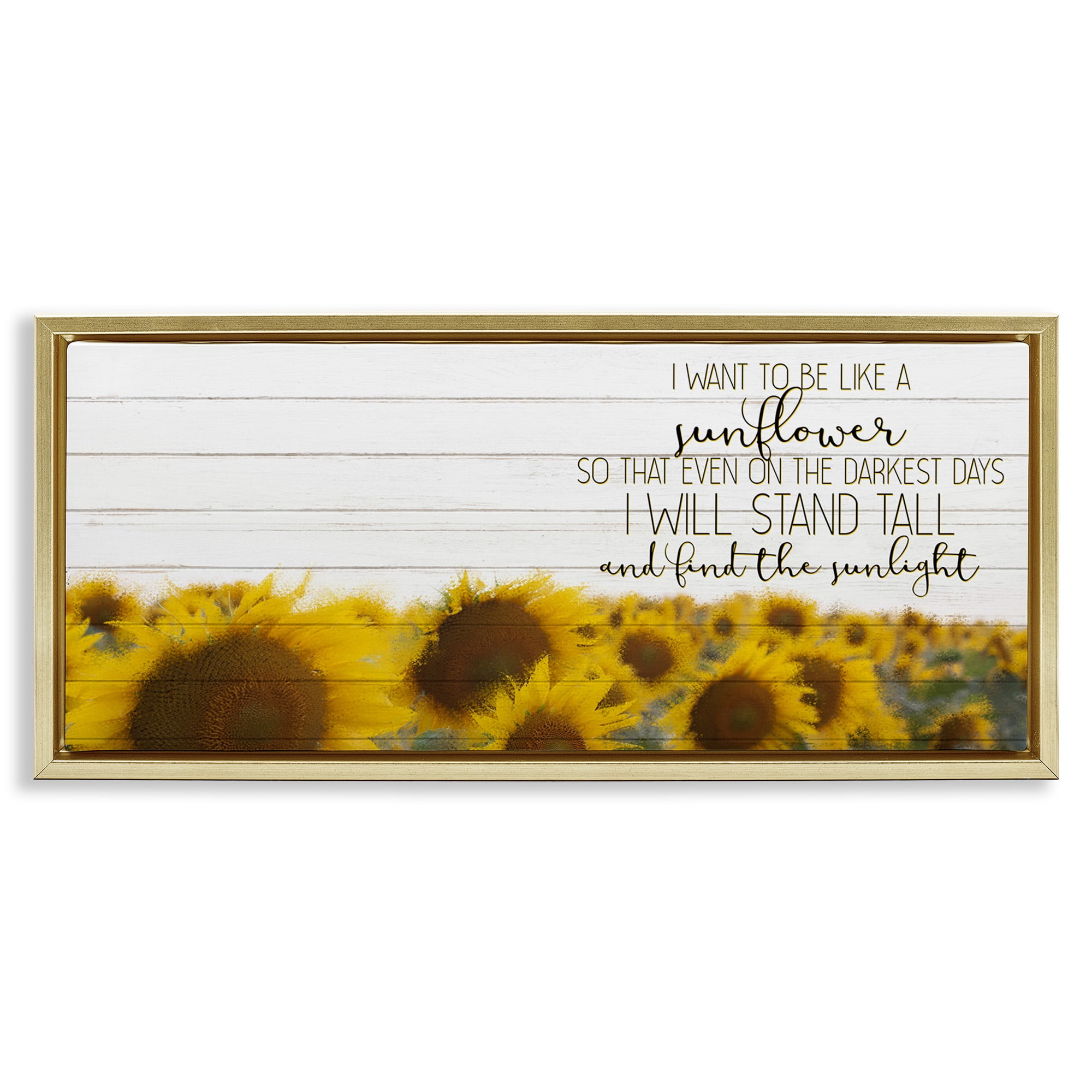 Stupell Industries Like A Sunflower Inspiring Word Design Botanical & Floral Painting Gold Floater Framed Canvas Art Print Wall Art, 25 x 11