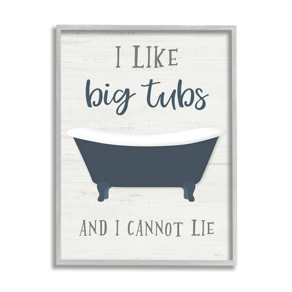 Stupell Industries Like Big Tubs Bathroom Phrase Good Hygiene Humor Typography Painting Gray Framed Art Print Wall Art, 11 x 14