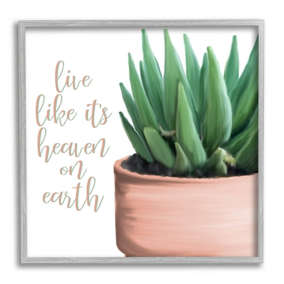 Stupell Industries Like It's Heaven On Earth Plant Graphic Art Gray Framed Art Print Wall Art, Design by Kim Allen