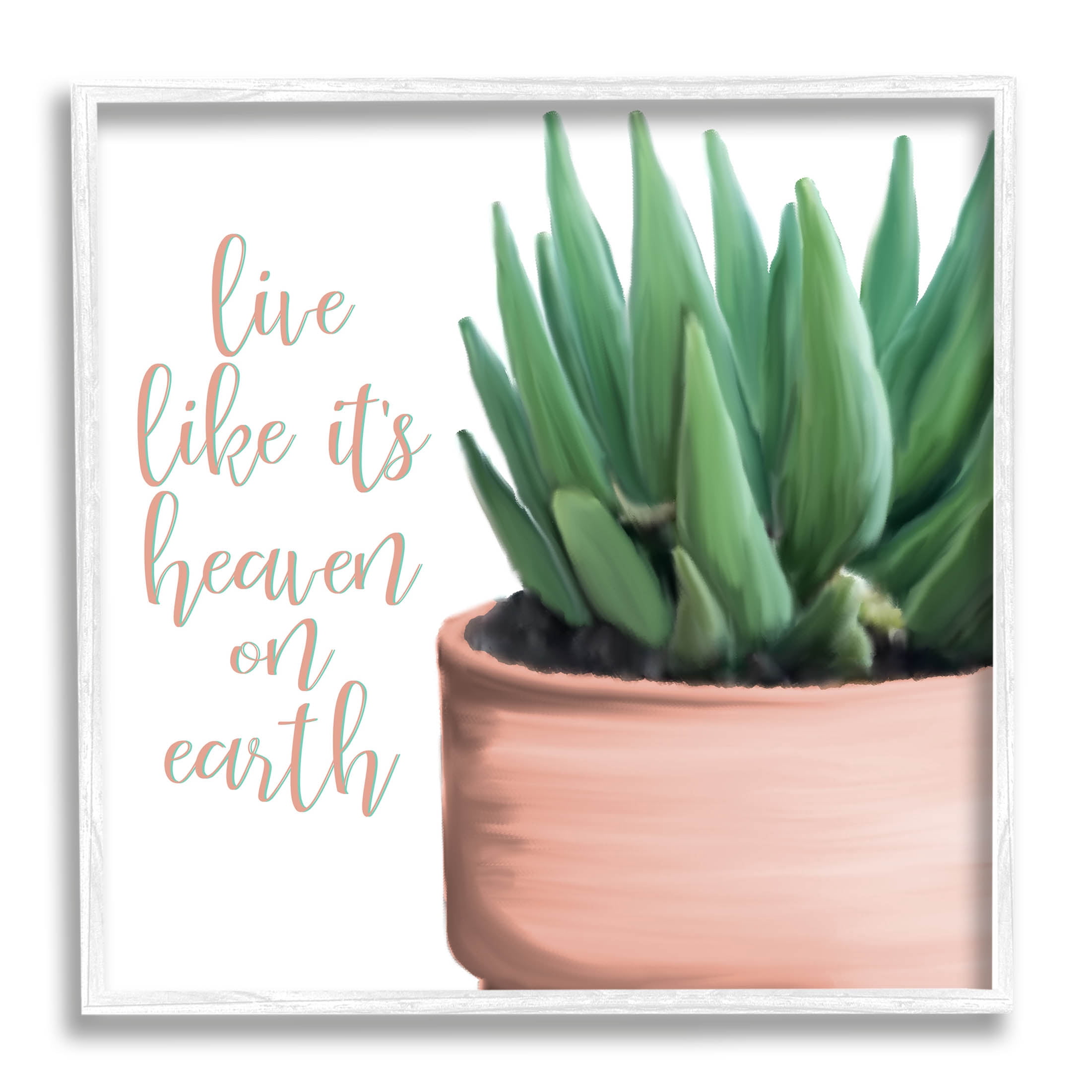 Stupell Industries Like It's Heaven On Earth Plant Graphic Art White Framed Art Print Wall Art, Design by Kim Allen
