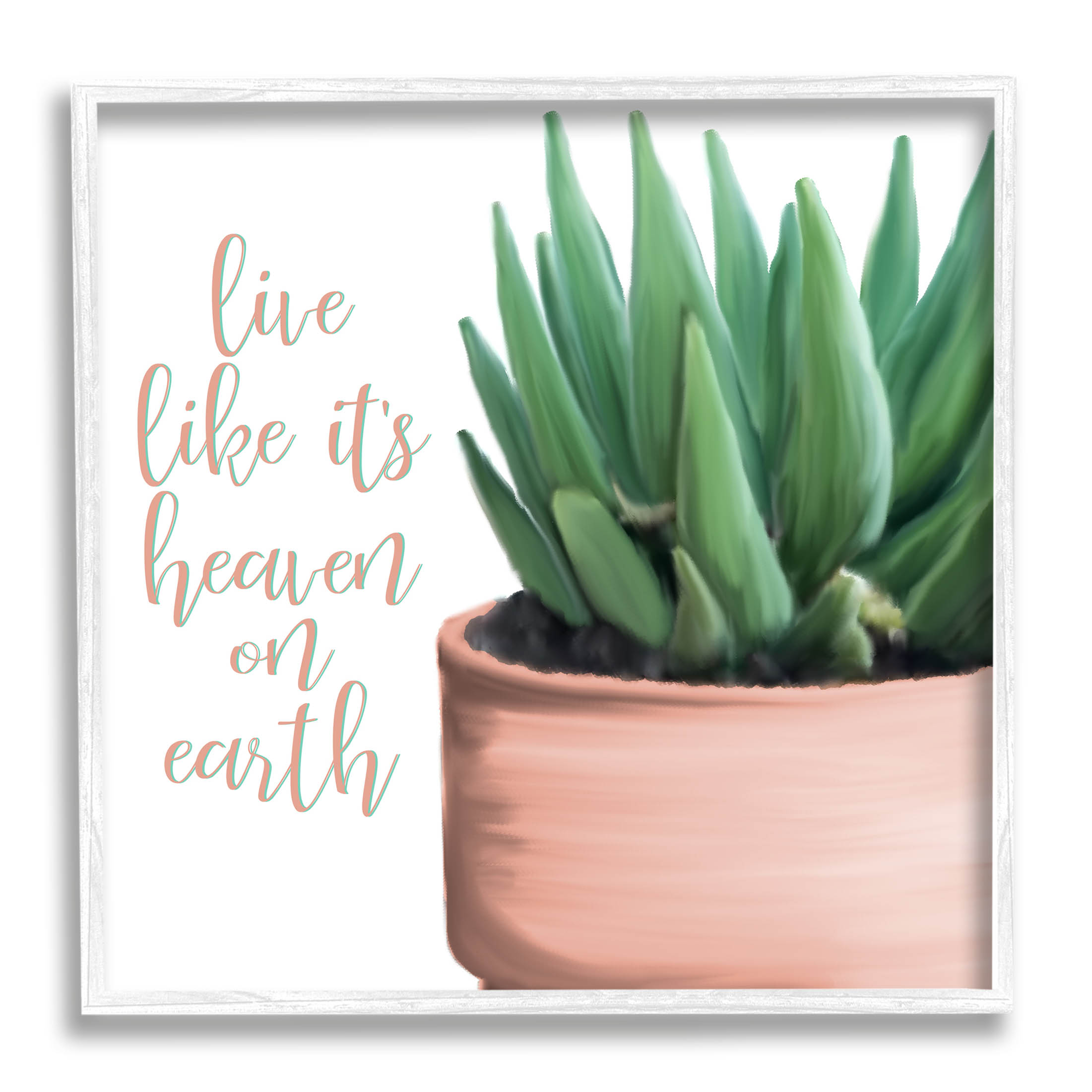 Stupell Industries Like It's Heaven On Earth Plant Graphic Art White Framed Art Print Wall Art, Design by Kim Allen