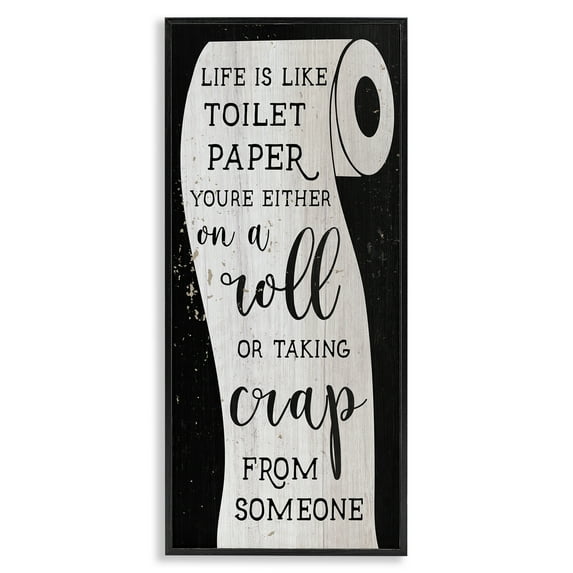 Stupell Industries Like Toilet Paper Funny Bathroom Typography Painting Black Framed Art Print Wall Art, 13 x 30