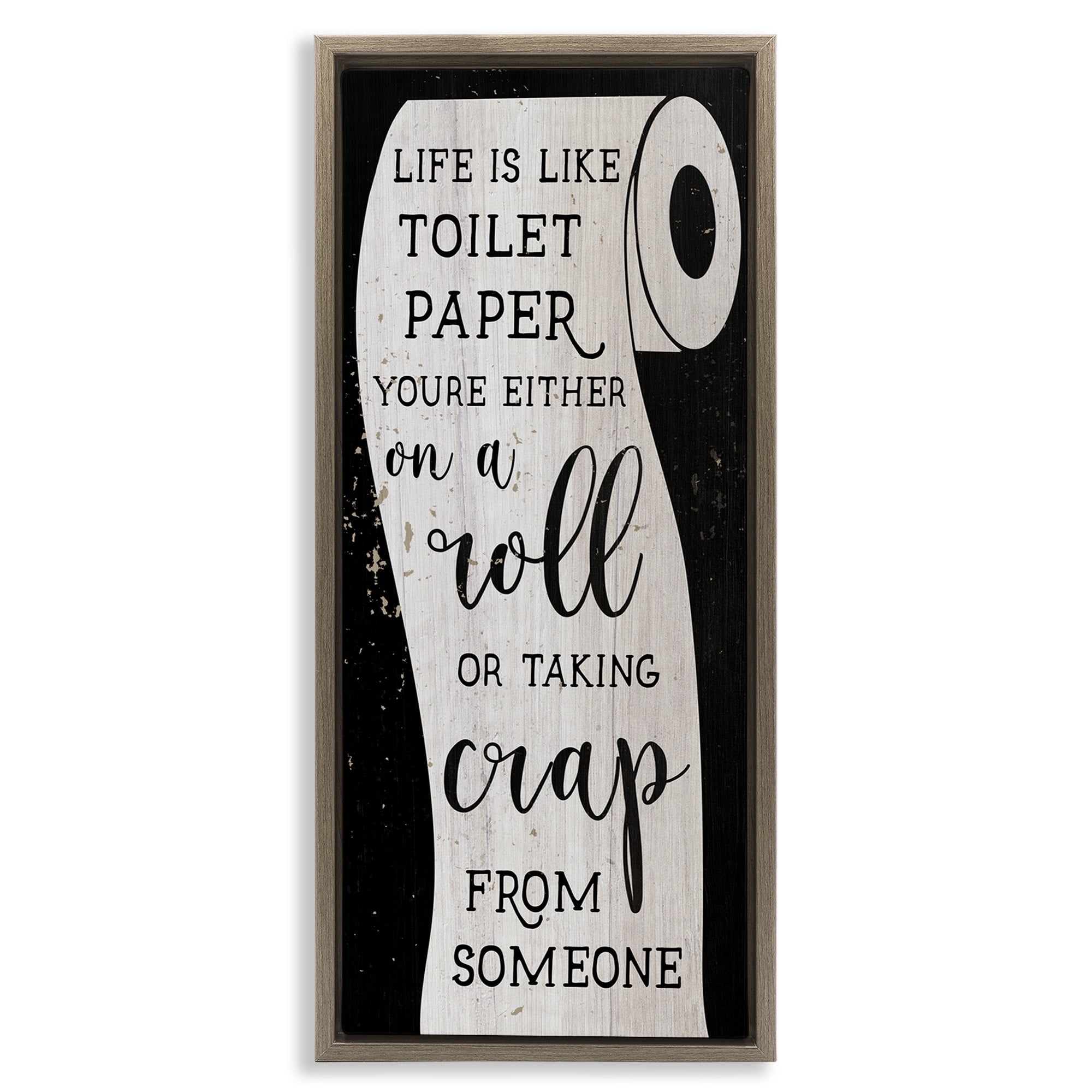 Stupell Industries Like Toilet Paper Funny Bathroom Typography Painting Brown Floater Framed Canvas Art Print Wall Art, 11 x 25