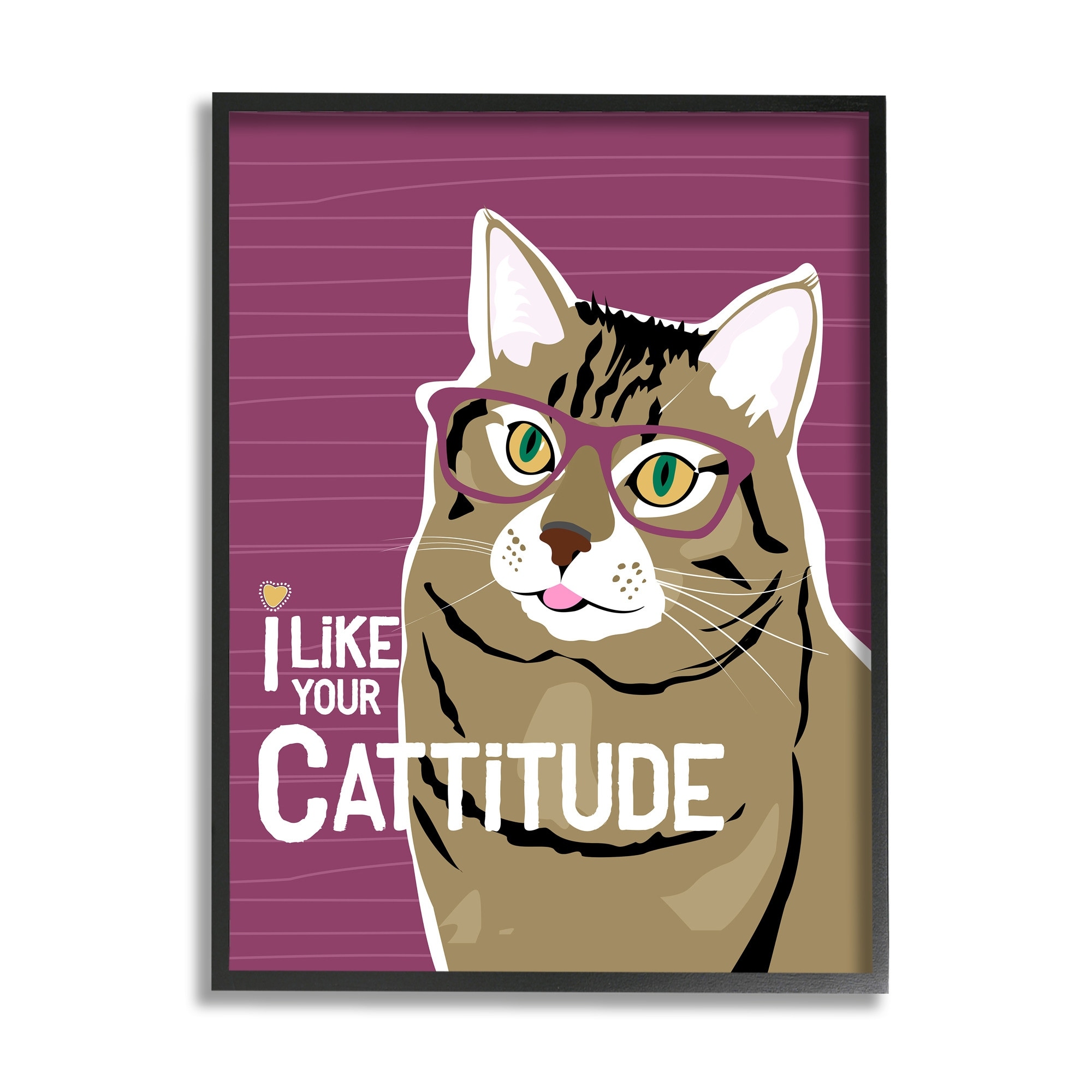 Stupell Industries Like Your Cattitude Phrase Cat With Glasses Pet Black Framed, 24 x 30, Design by Ginger Oliphant