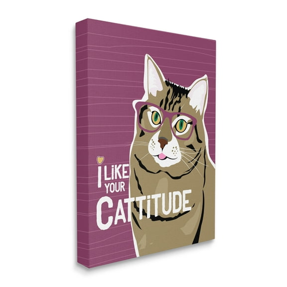 Stupell Industries Like Your Cattitude Phrase Cat With Glasses Pet Canvas Wall Art, 16 x 20, Design by Ginger Oliphant