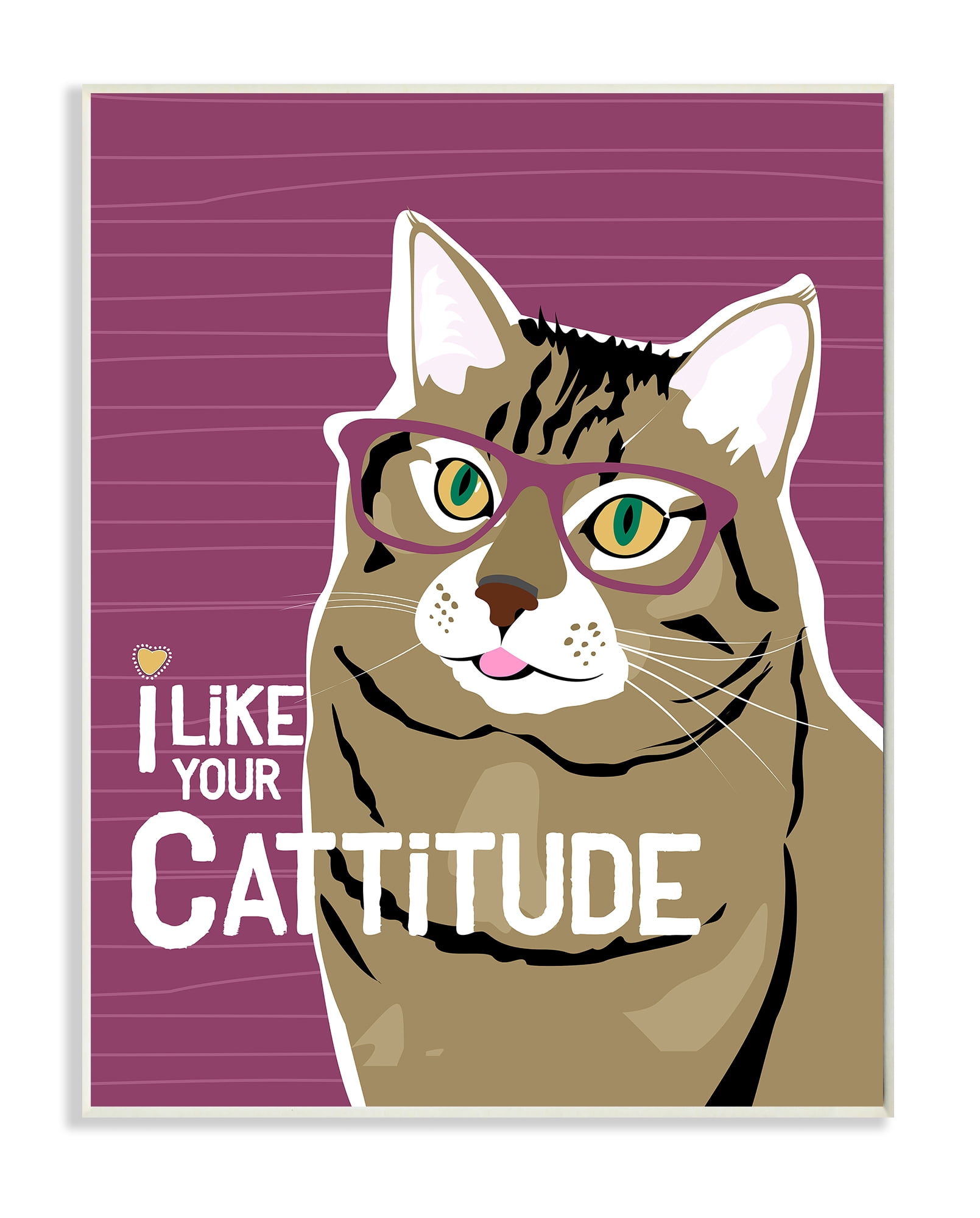 Stupell Industries Like Your Cattitude Phrase Cat With Glasses Pet Wall Plaque, 13 x 19, Design by Ginger Oliphant