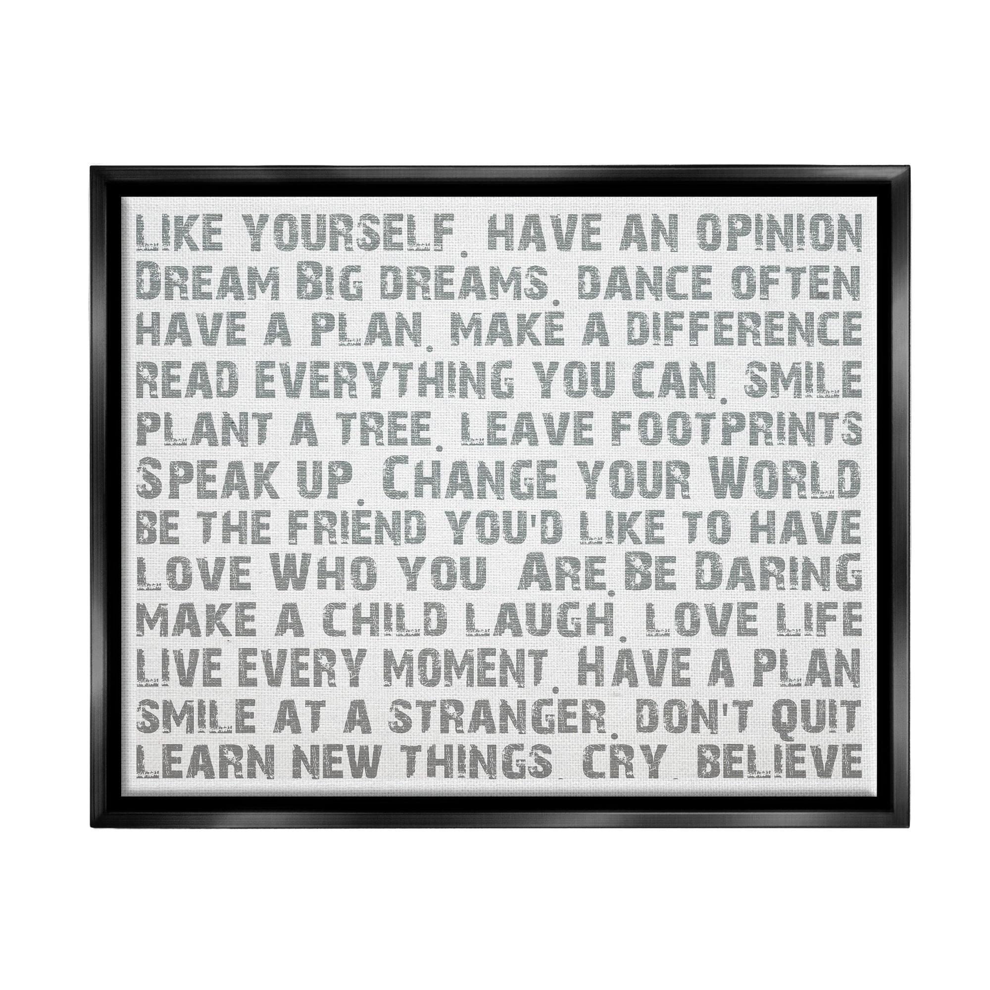 Stupell Industries Like Yourself Inspirational Typography Wall Art Jet Black Framed Floating Canvas Wall Art, 16x20, by Andrea James