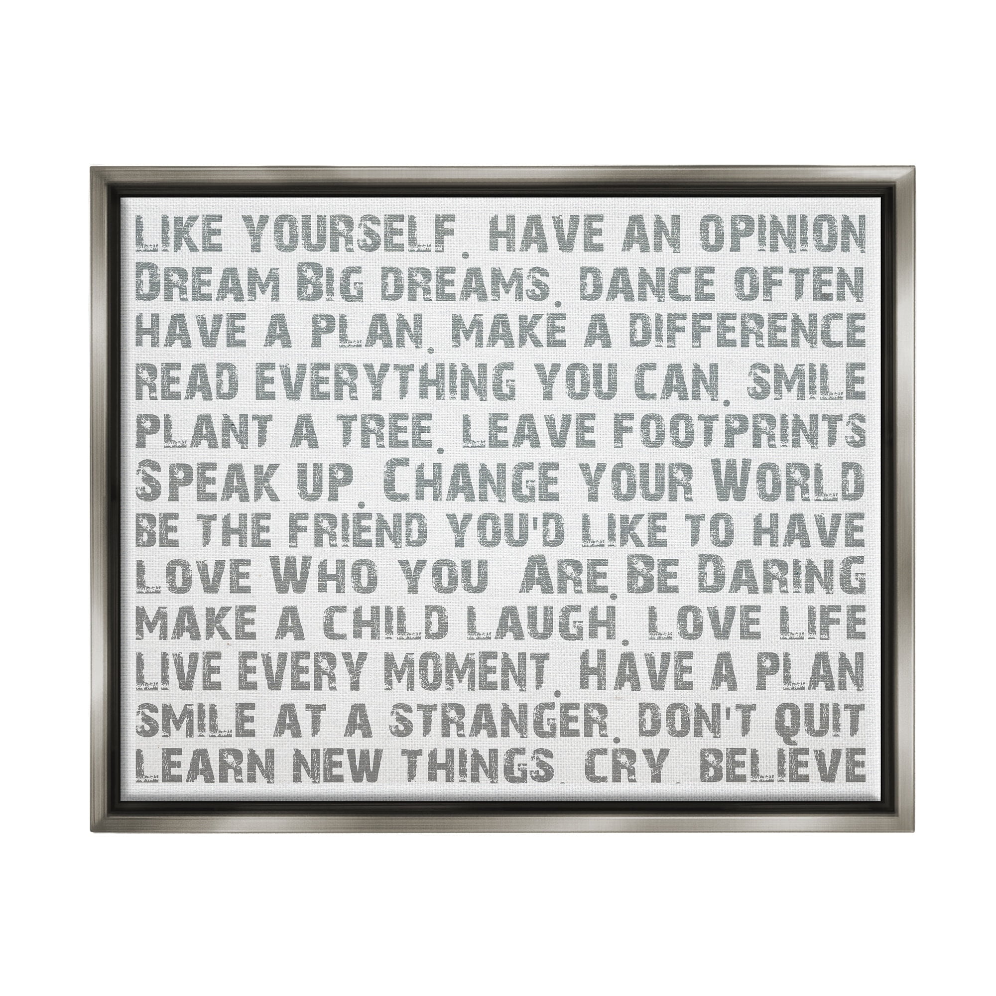 Stupell Industries Like Yourself Inspirational Typography Wall Art Jet Black Framed Floating Canvas Wall Art, 24x30, by Andrea James