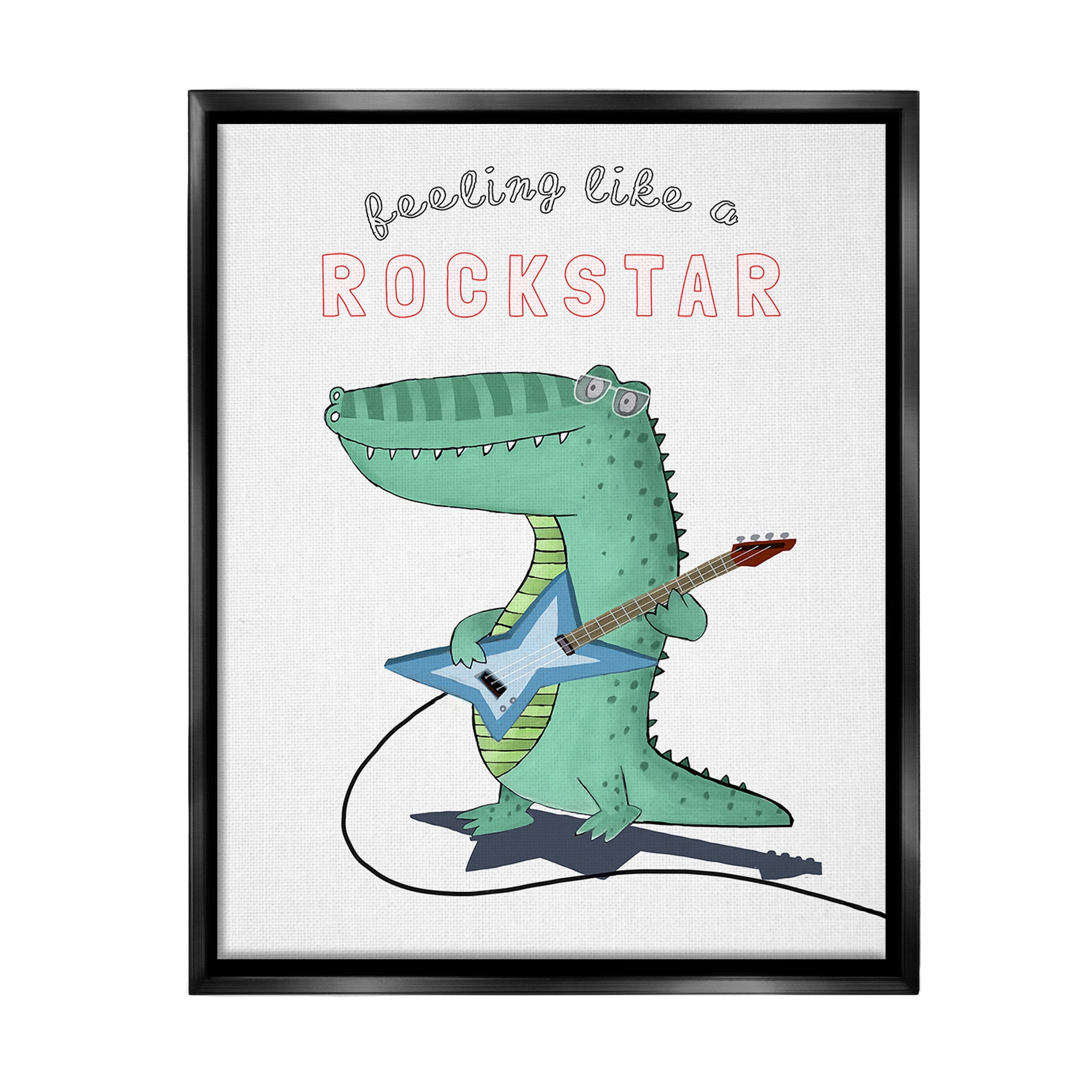 Stupell Industries Like a Rockstar Alligator Animals & Insects Painting Black Floater Framed Canvas Art Print Wall Art, 17 x 21