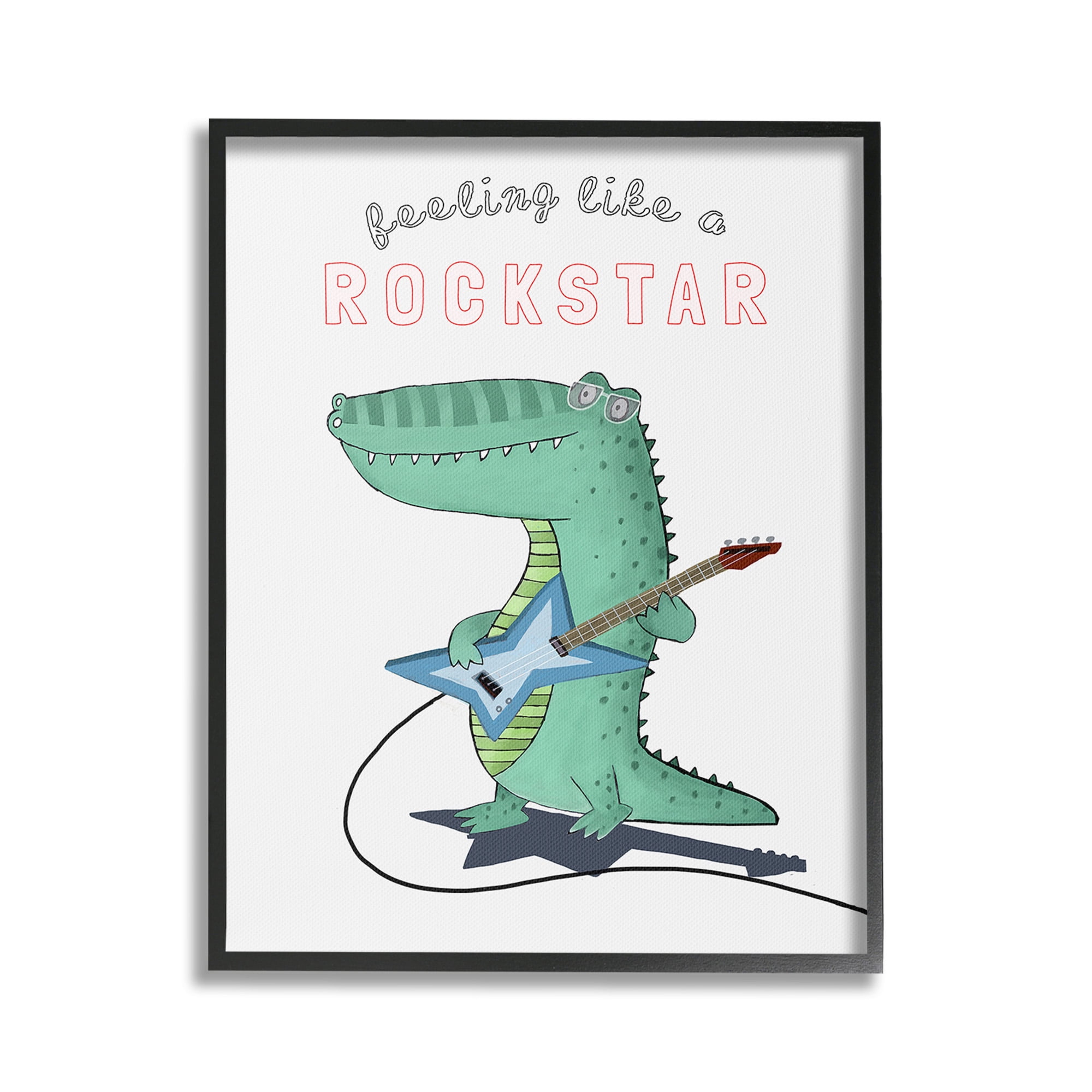 Stupell Industries Like a Rockstar Alligator Animals & Insects Painting Black Framed Art Print Wall Art, 24 x 30