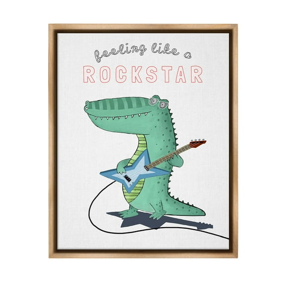 Stupell Industries Like a Rockstar Alligator Animals & Insects Painting Brown Floater Framed Canvas Art Print Wall Art, 17 x 21