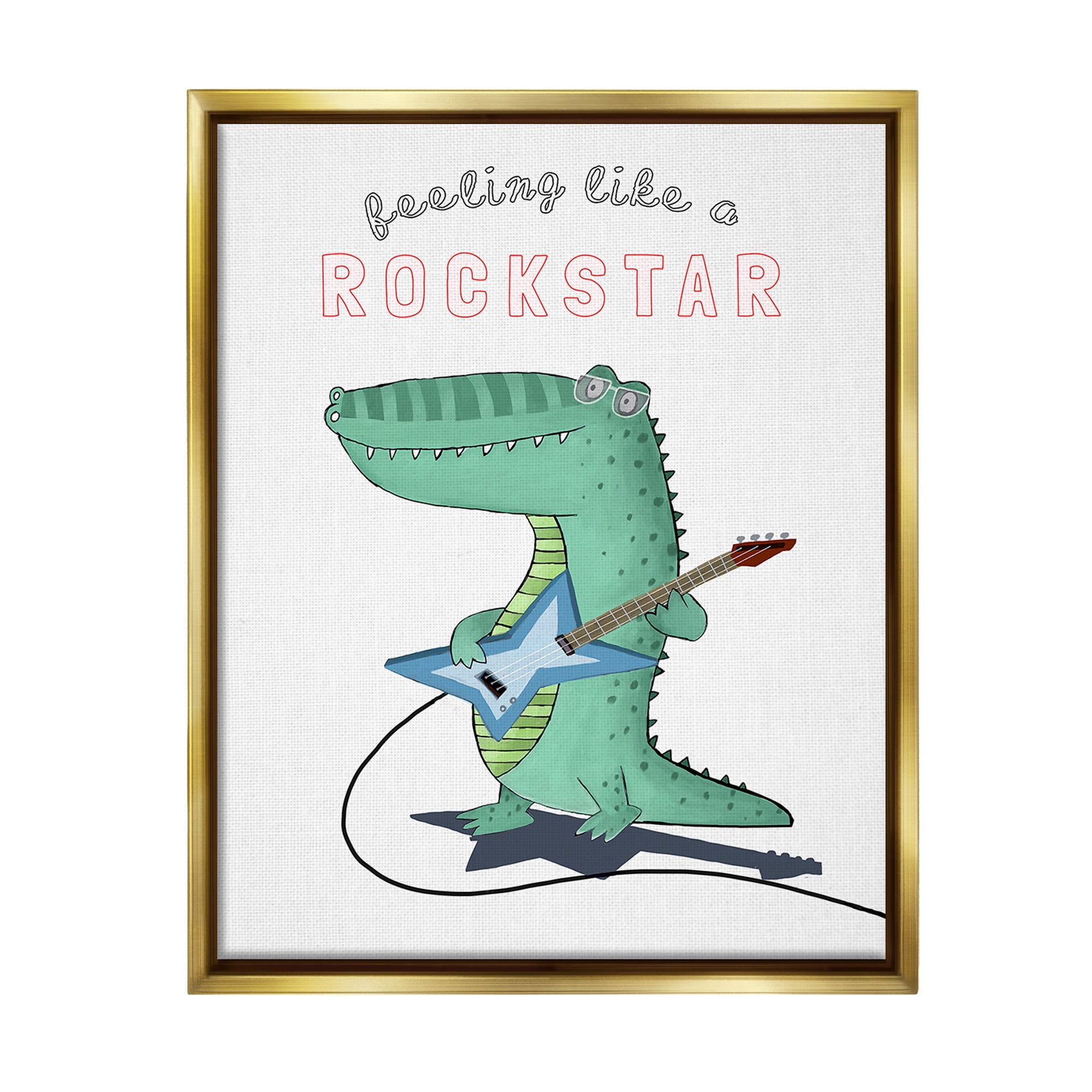 Stupell Industries Like a Rockstar Alligator Animals & Insects Painting Gold Floater Framed Canvas Art Print Wall Art, 17 x 21