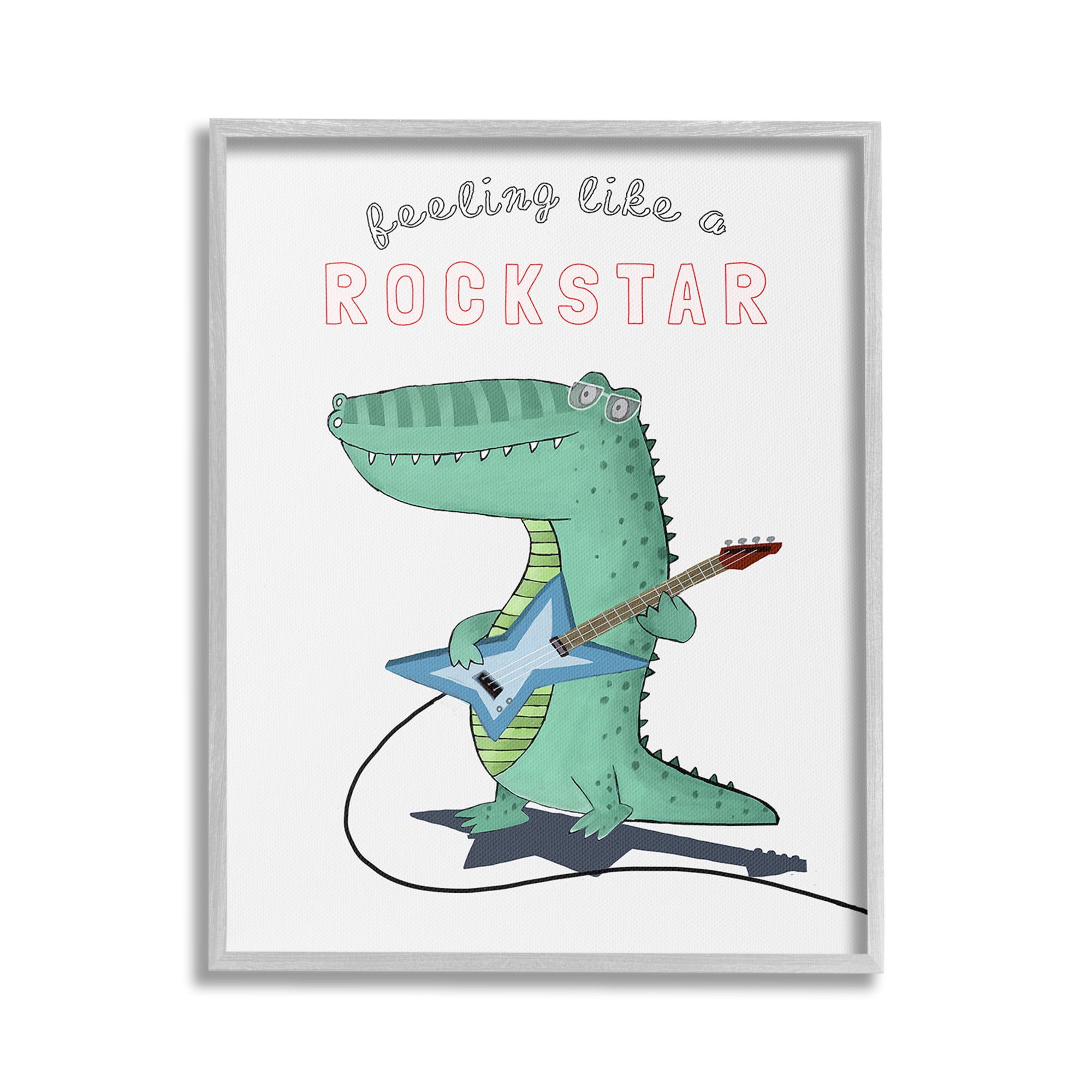 Stupell Industries Like a Rockstar Alligator Animals & Insects Painting Gray Framed Art Print Wall Art, 16 x 20