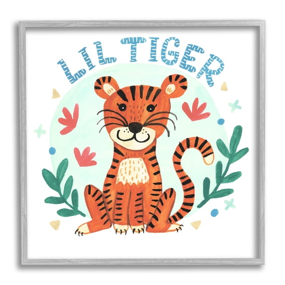 Stupell Industries Lil Tiger Text Whimsical Simple Botanicals, 24 x 24, Design by Heather Strianese
