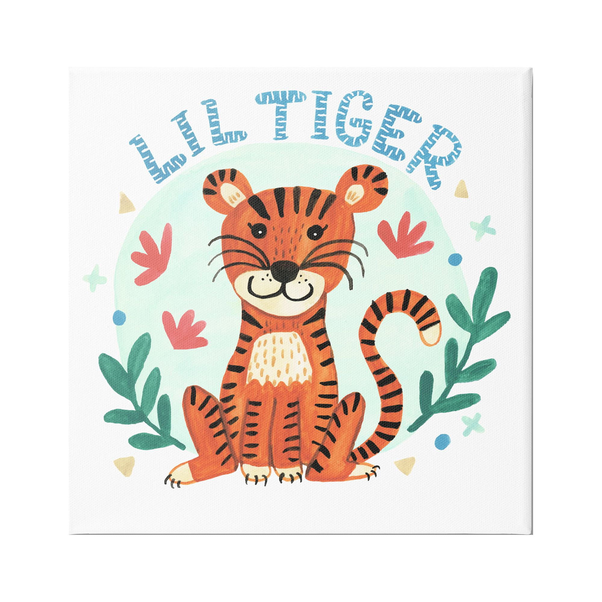 Stupell Industries Lil Tiger Text Whimsical Simple Botanicals Paintings Gallery-Wrapped Canvas Print Wall Art, 36x36, by Heather Strianese