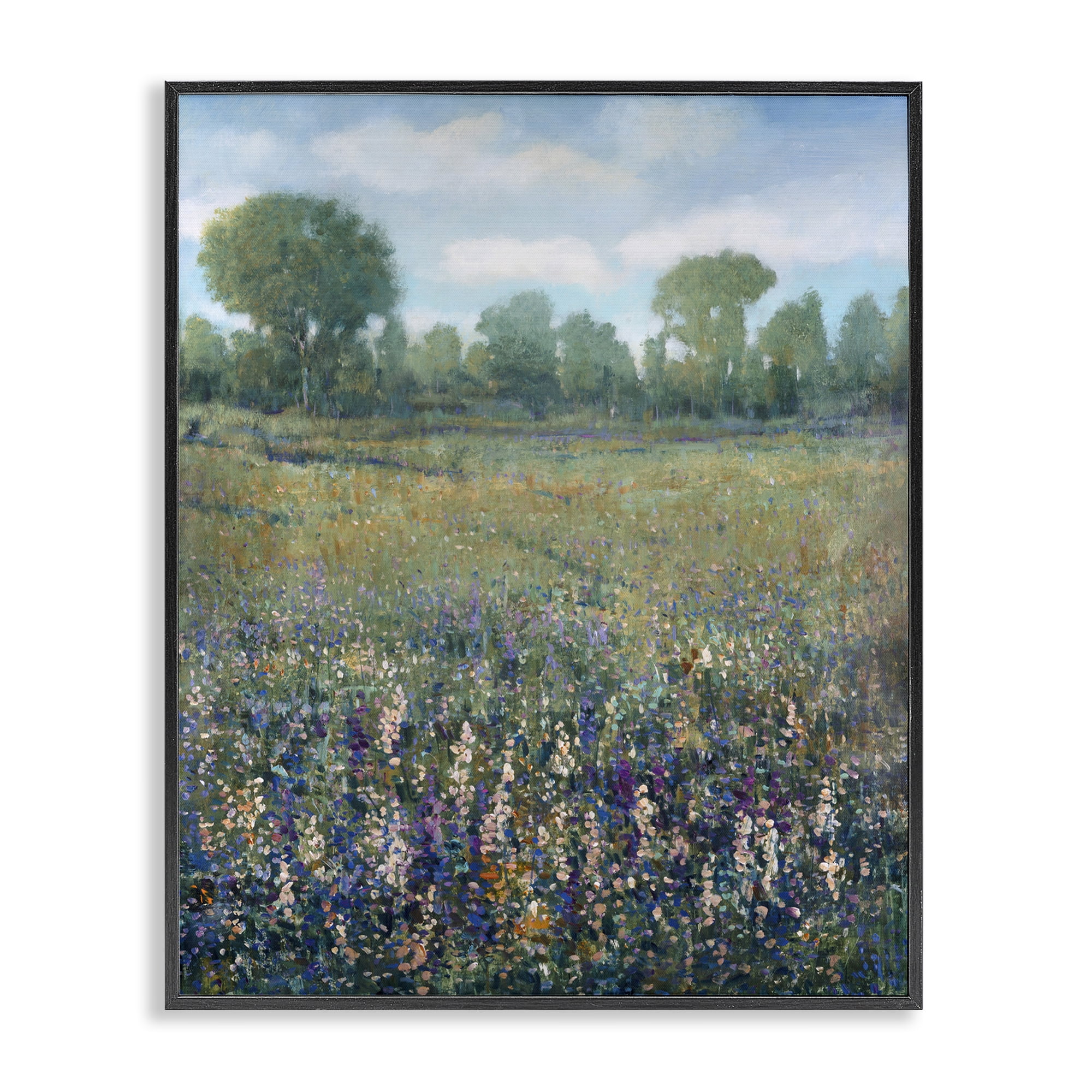 Stupell Industries Lilac & Wildflower Fields Landscape Painting Black Framed Art Print Wall Art, 11 x 14