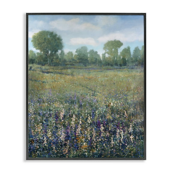 Stupell Industries Lilac & Wildflower Fields Landscape Painting Black Framed Art Print Wall Art, 11 x 14