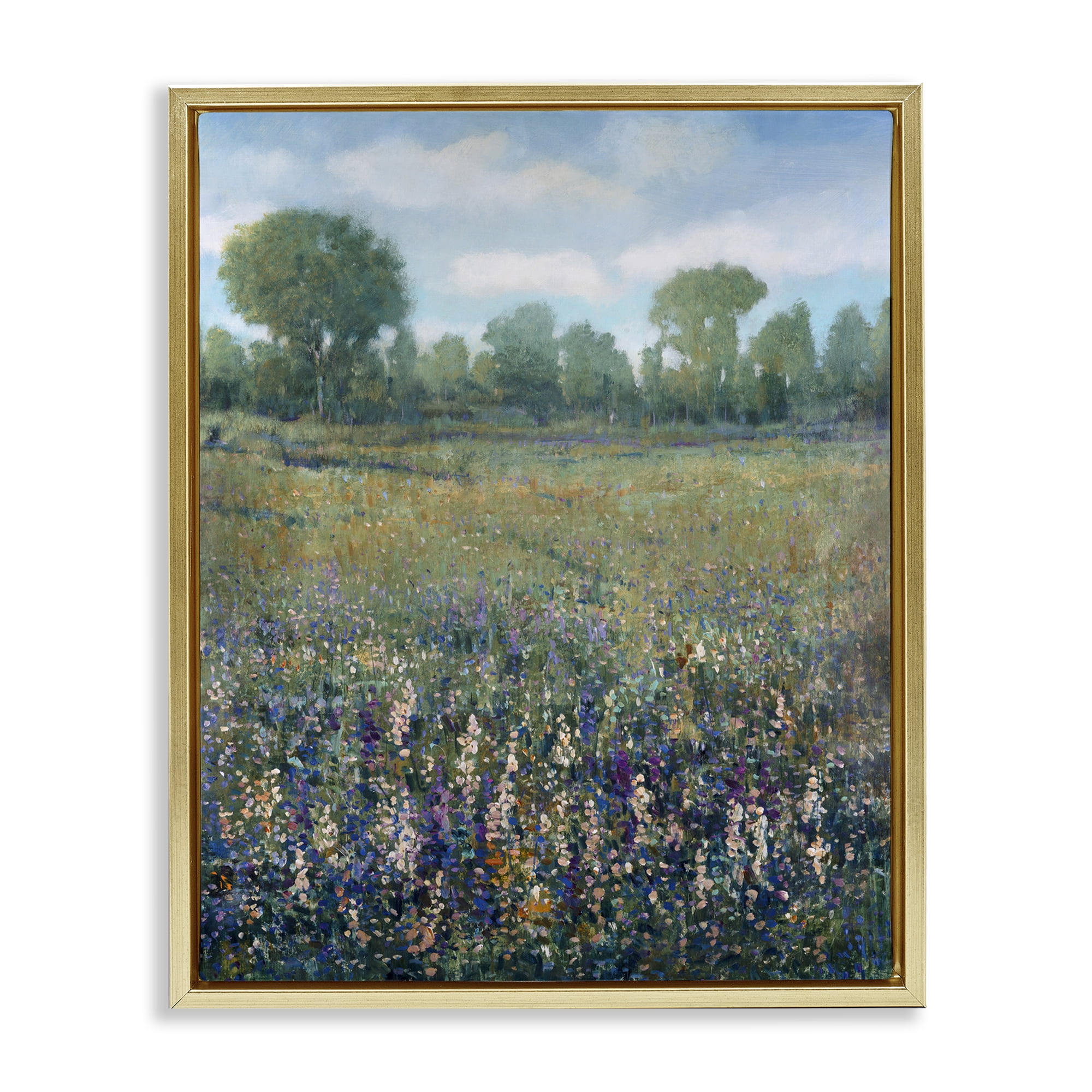 Stupell Industries Lilac & Wildflower Fields Landscape Painting Gold Floater Framed Art Print Wall Art, 25 x 31