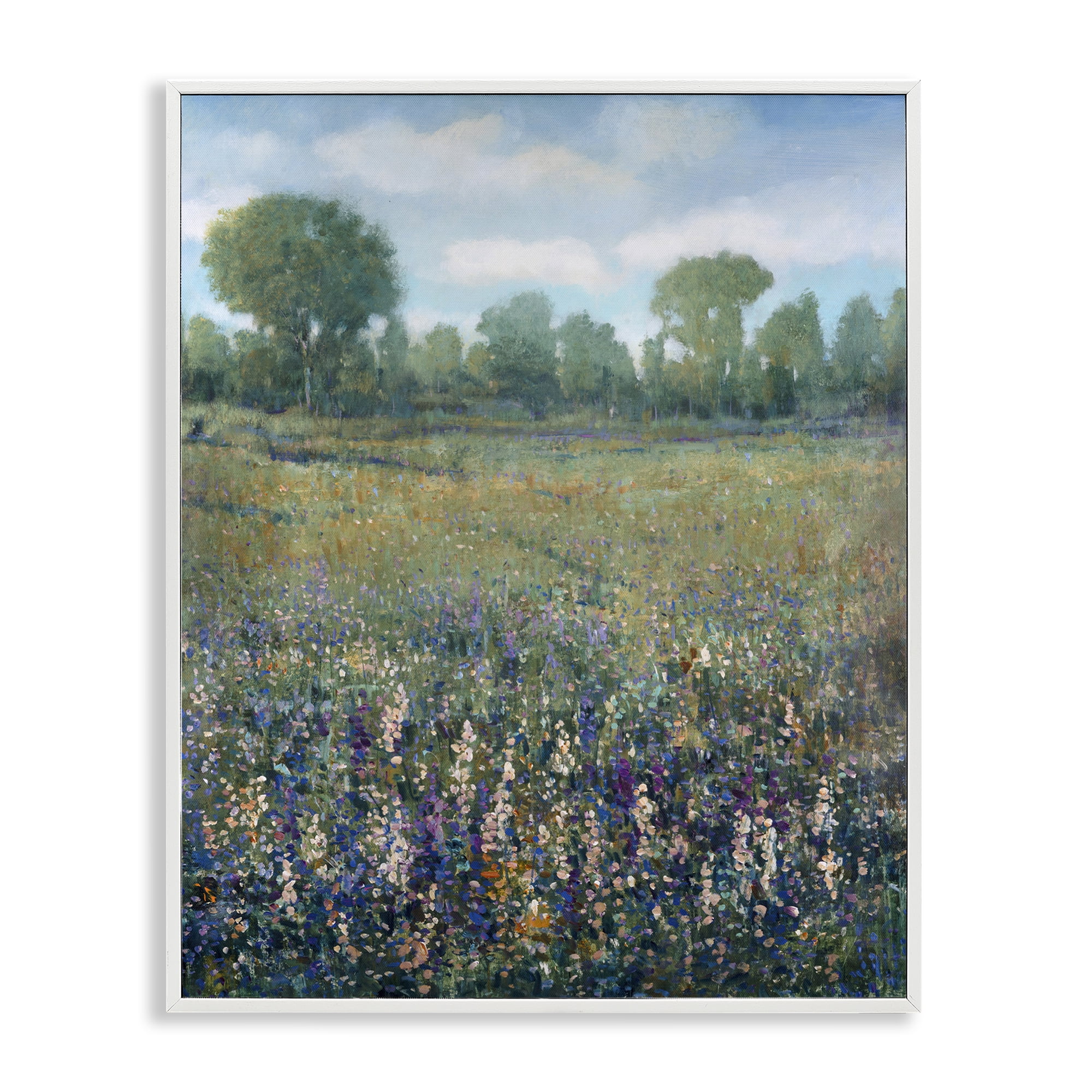 Stupell Industries Lilac & Wildflower Fields Landscape Painting White Framed Art Print Wall Art, 16 x 20