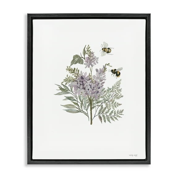Stupell Industries Lilacs & Bumble Bees Animals & Insects Painting Black Floater Framed Art Print Wall Art, 17 x 21