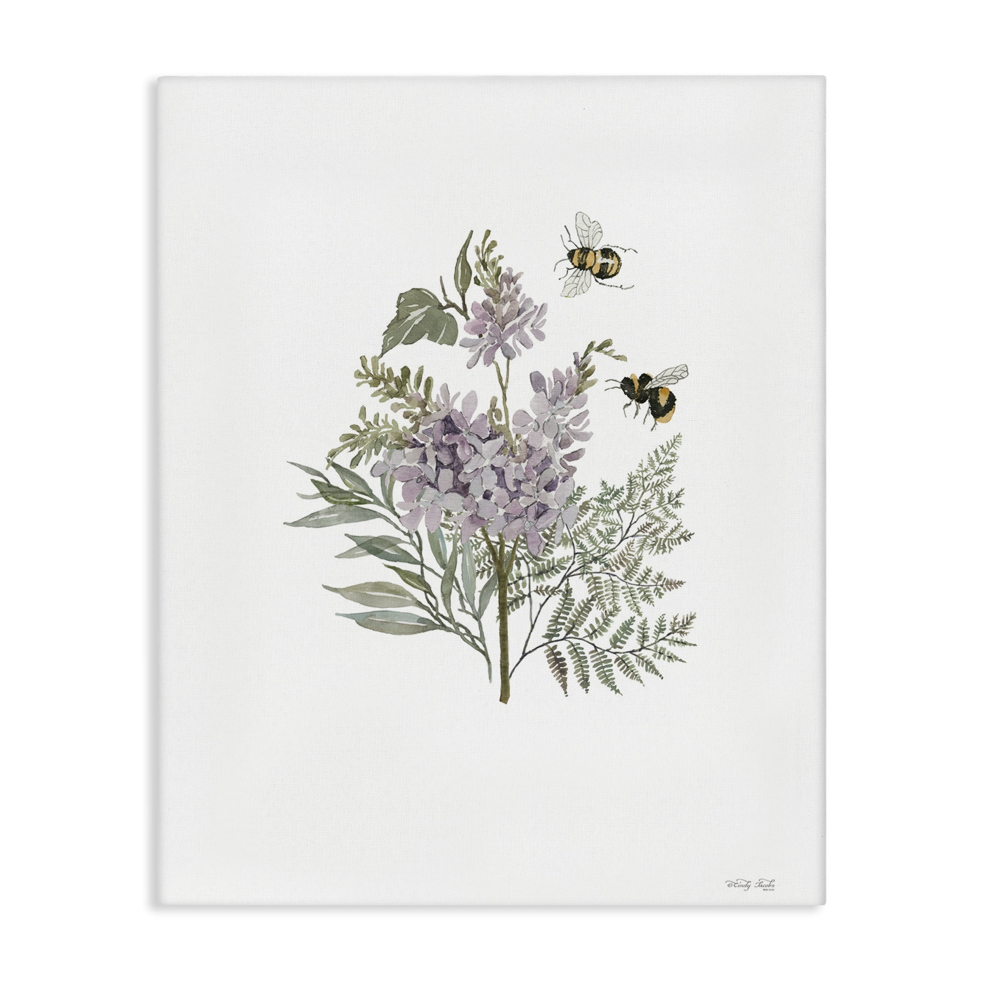 Stupell Industries Lilacs & Bumble Bees Animals & Insects Painting Gallery Wrapped Canvas Art Print Wall Art, 36 x 48