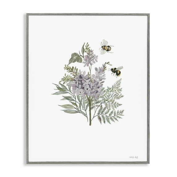 Stupell Industries Lilacs & Bumble Bees Animals & Insects Painting Gray Framed Art Print Wall Art, 11 x 14