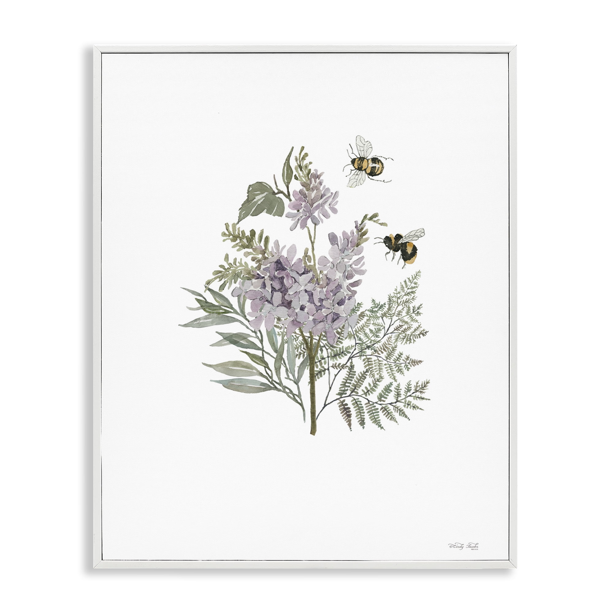 Stupell Industries Lilacs & Bumble Bees Animals & Insects Painting White Framed Art Print Wall Art, 11 x 14