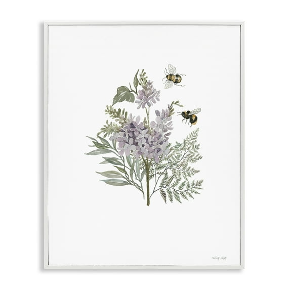 Stupell Industries Lilacs & Bumble Bees Animals & Insects Painting White Framed Art Print Wall Art, 24 x 30