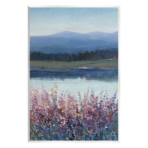 Stupell Industries Lilacs By Lake Mountain Landscape Coastal Painting Unframed Art Print Wall Art