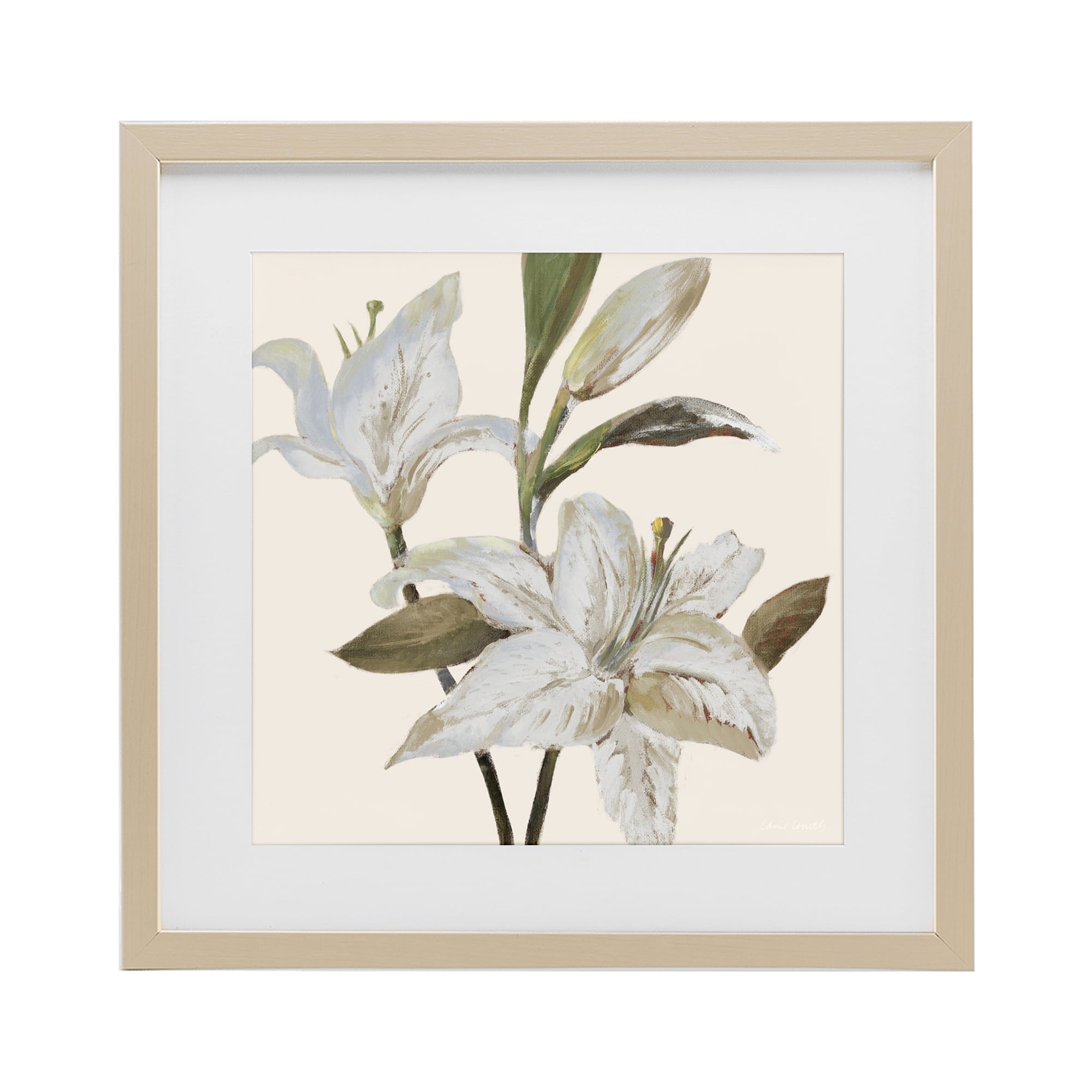 Stupell Industries Lilies Soft Beige Birch Framed Print Under Glass, design by Lanie Loreth