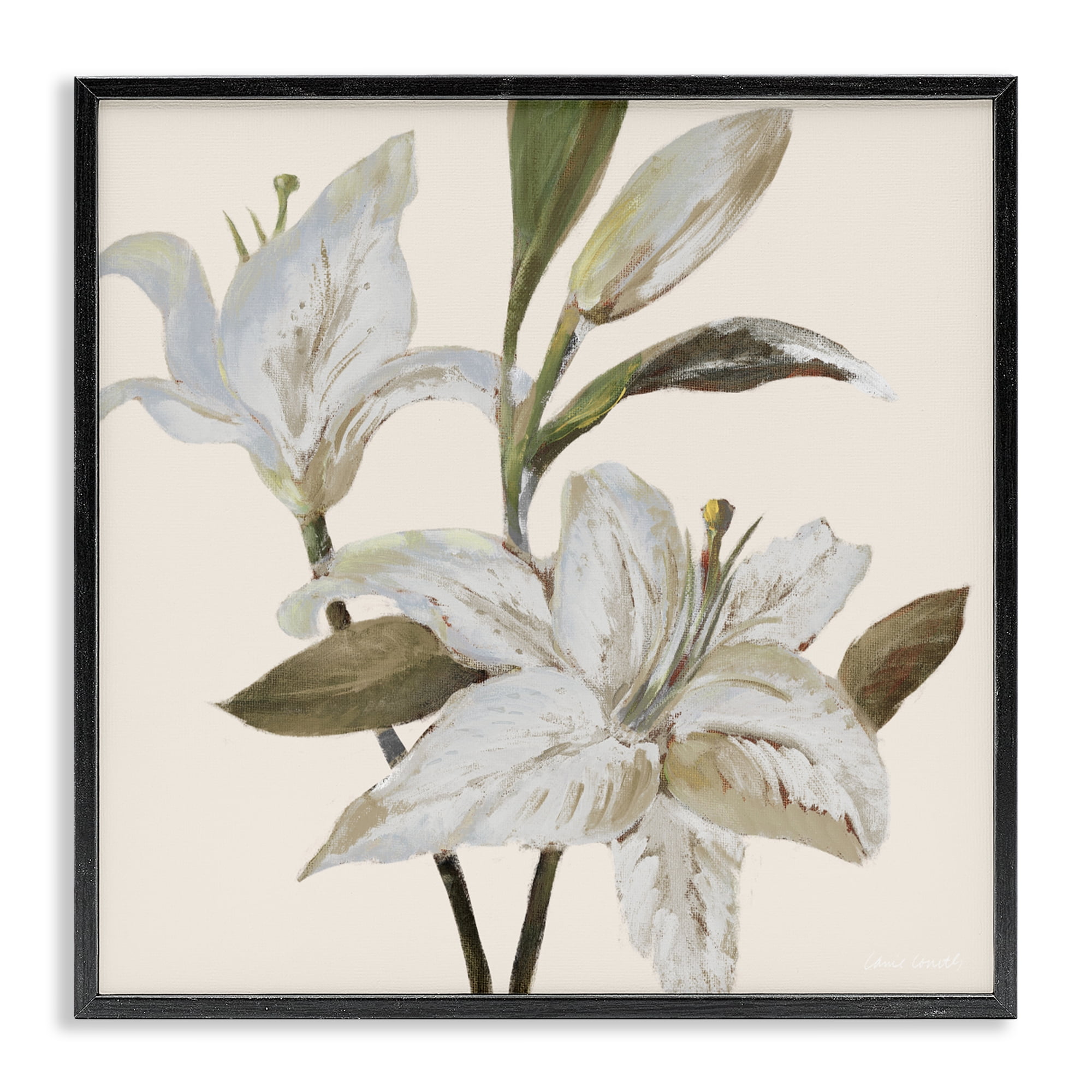 Stupell Industries Lilies Soft Beige Black Framed Giclee Art, design by Lanie Loreth