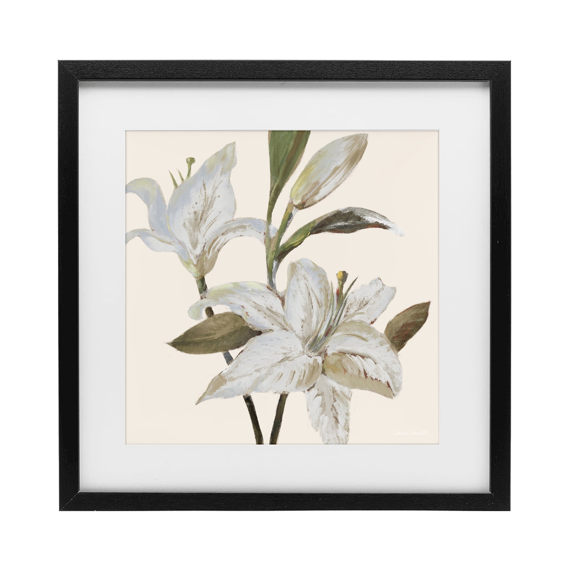 Stupell Industries Lilies Soft Beige Black Framed Print Under Glass, design by Lanie Loreth