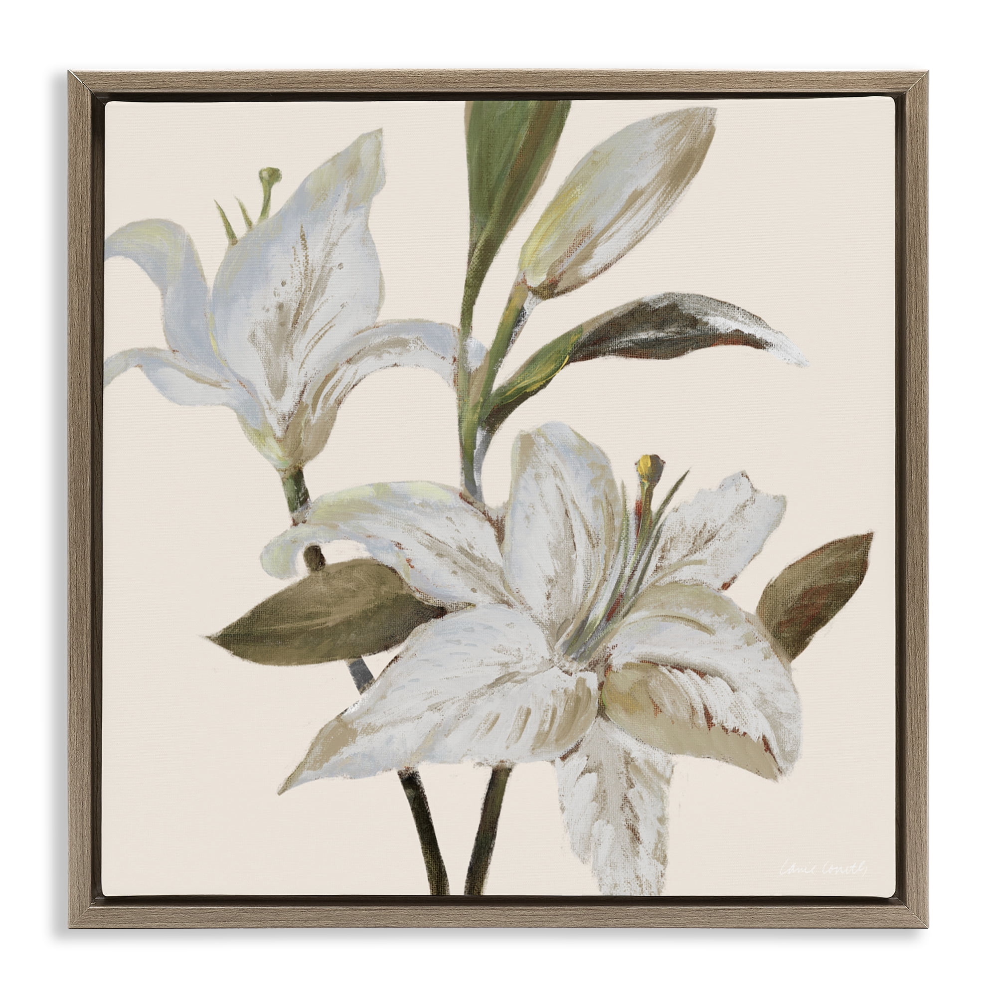 Stupell Industries Lilies Soft Beige Brown Framed Floater Canvas Wall Art, design by Lanie Loreth