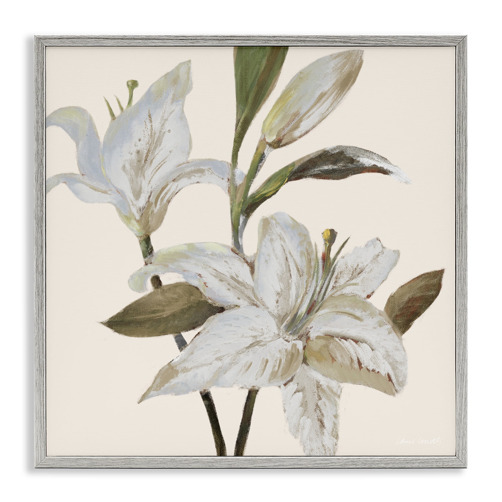 Stupell Industries Lilies Soft Beige Gray Framed Giclee Art, design by Lanie Loreth