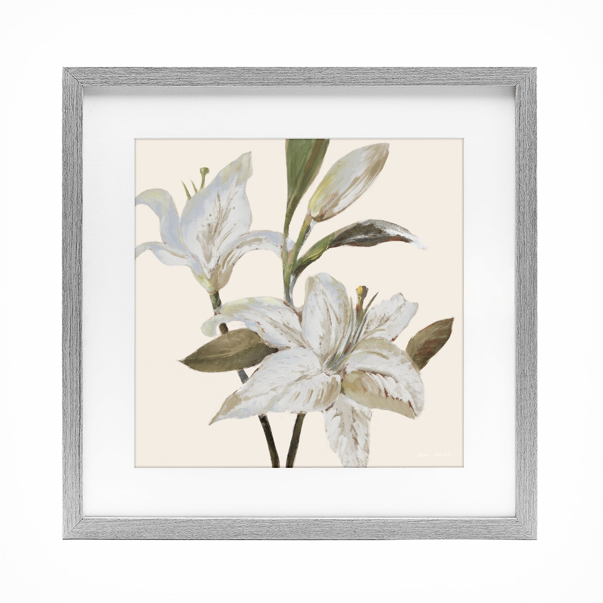 Stupell Industries Lilies Soft Beige Gray Framed Print Under Glass, design by Lanie Loreth