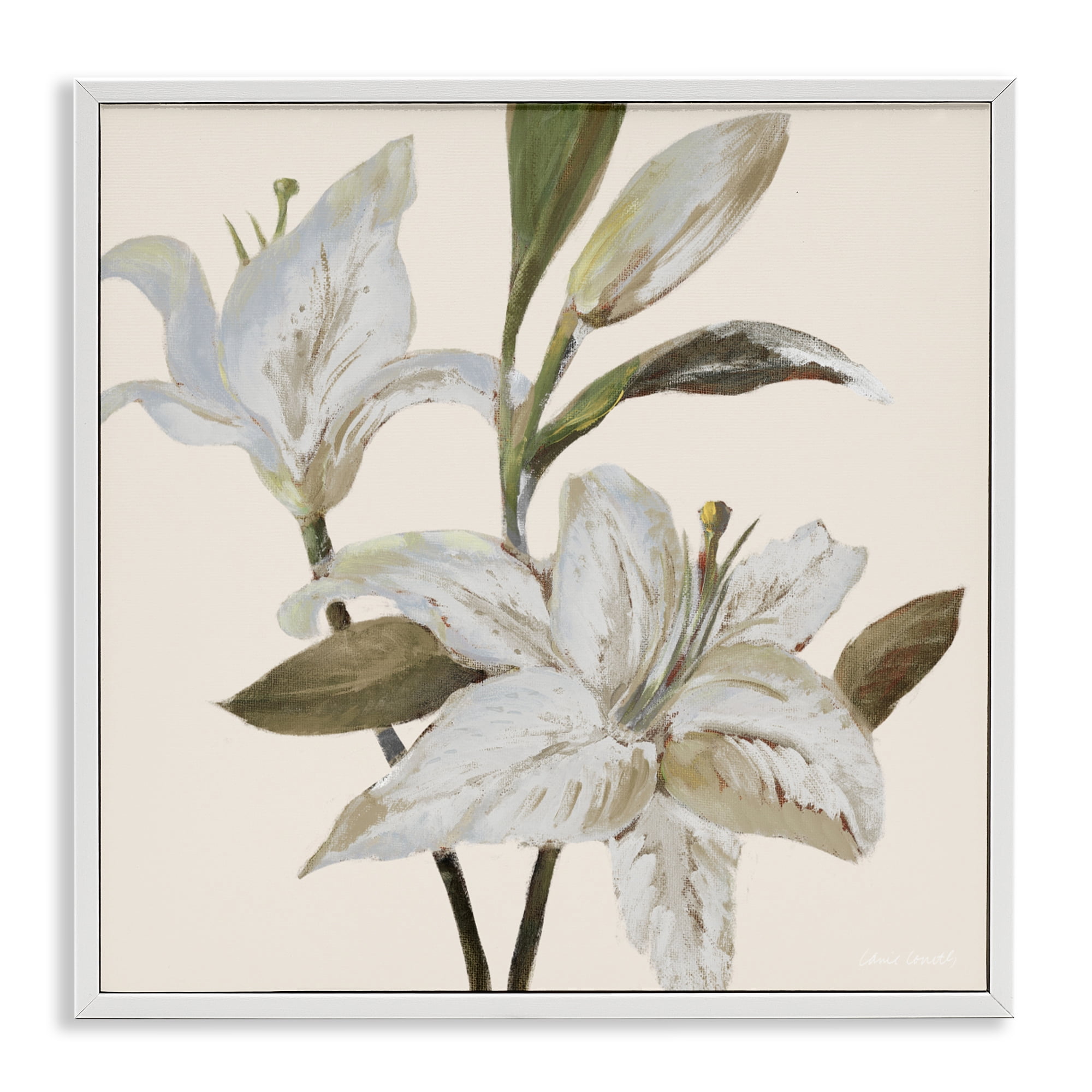 Stupell Industries Lilies Soft Beige White Framed Giclee Art, design by Lanie Loreth